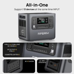 AFERIY P210 Portable Power Station with 13 outlets, enabling simultaneous power supply to multiple devices.