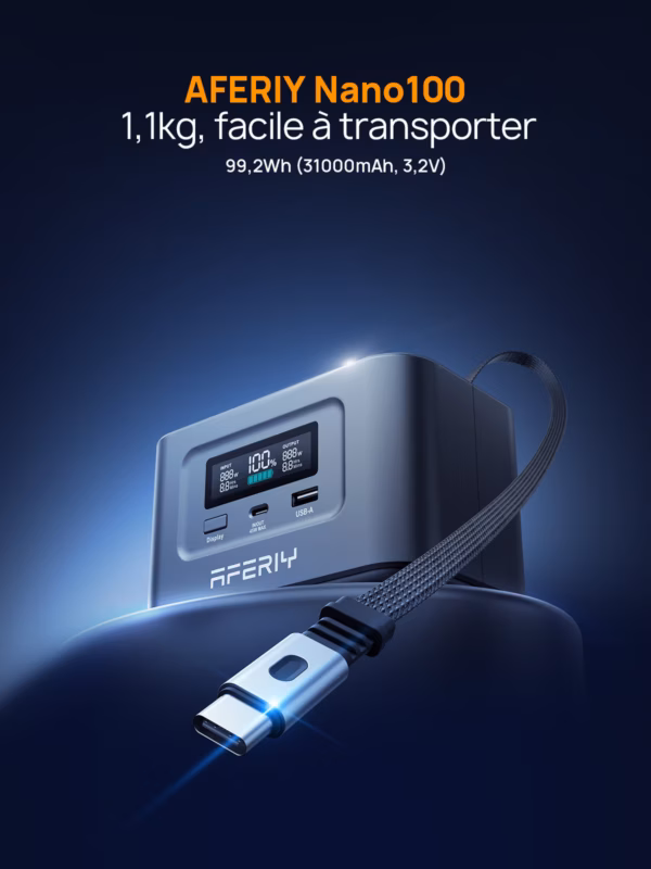 AFERIY Nano100 : batterie externe 99,2 Wh avec USB-C 100 W rétractable - 6