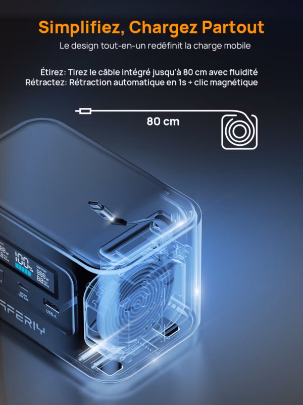 AFERIY Nano100 : batterie externe 99,2 Wh avec USB-C 100 W rétractable - 8